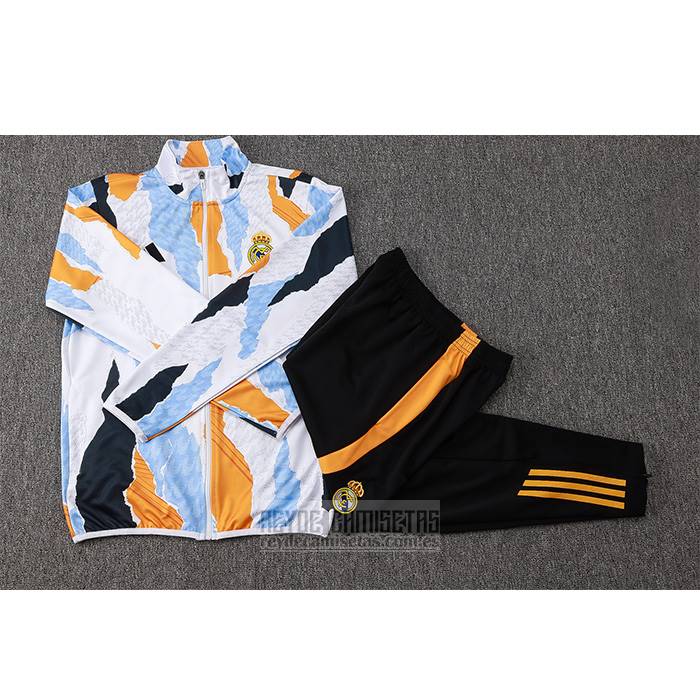 Chandal de Chaqueta del Real Madrid Nino 2024-2025 Blanco y Amarillo